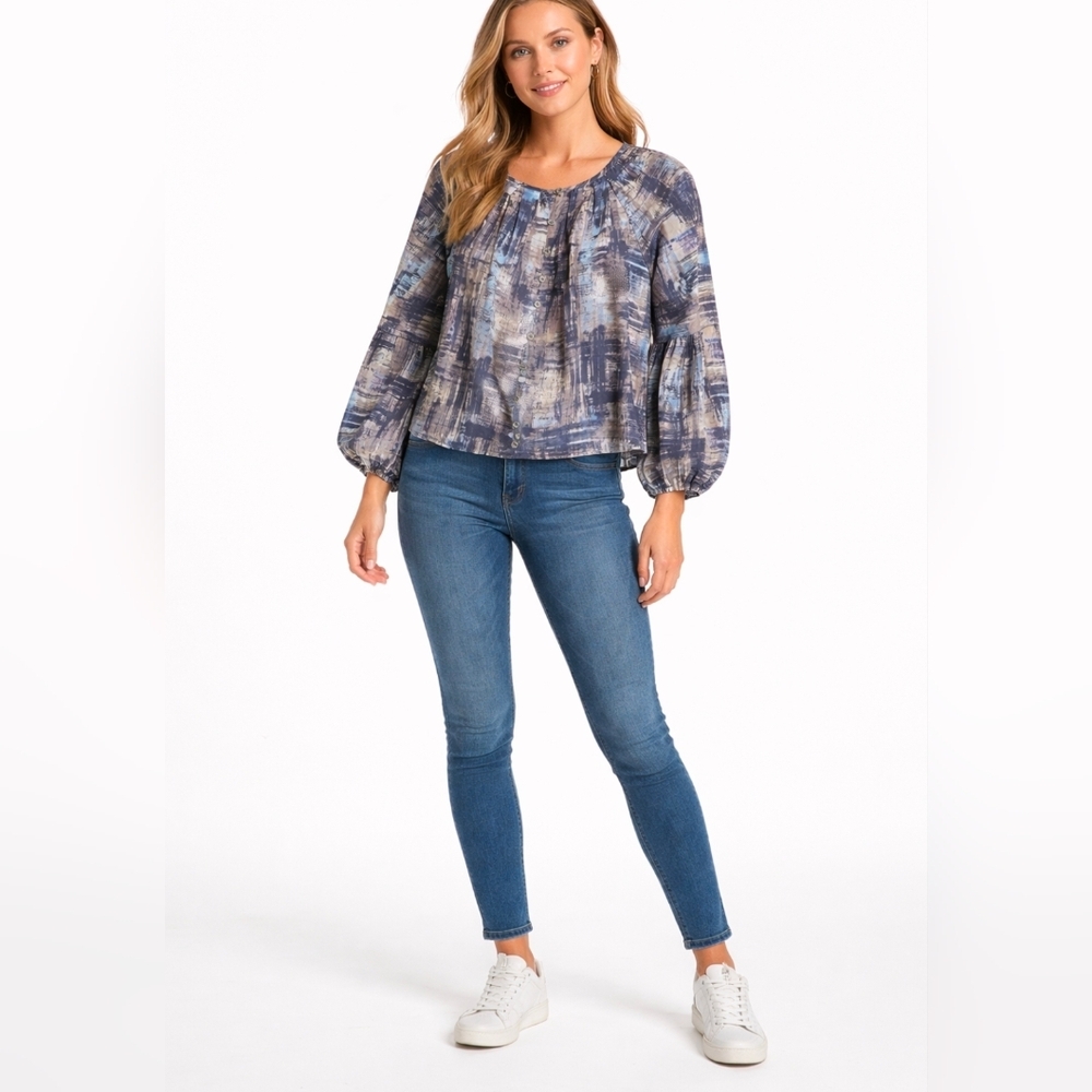 Area Stars abstract pattern long sleeve blouse S NWT